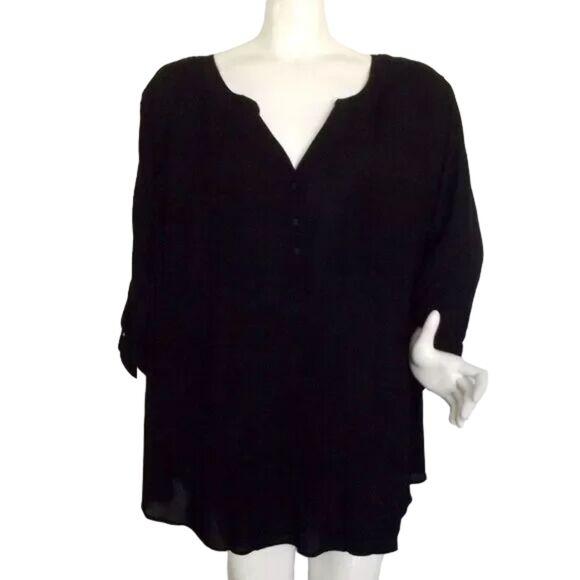 new TORRID Top, 4/4X, Black, Long Tab Sleeve, Pockets, Challis Pullover - Picture 1 of 15